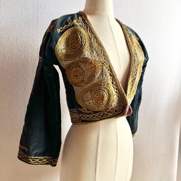 Antique Blue Velvet & Gold Braiding Ottoman Balkan Traditional Folk Jacket - Picture 3 of 12